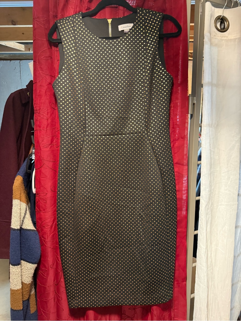 Calvin Klein Black Sleeveless Sheath Dress with Micro Dot Texture - Picture 2 of 6